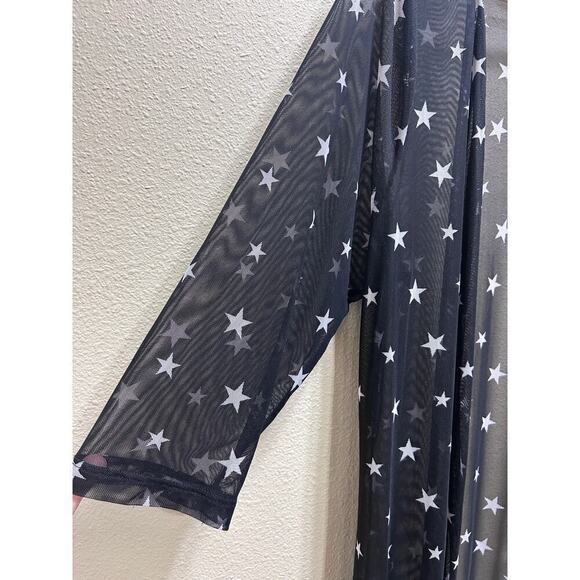 Nel + Lo Star Mesh Open Cardigan 1X Blk White Sheer Longline Stretchy Witchygoth - Picture 3 of 6